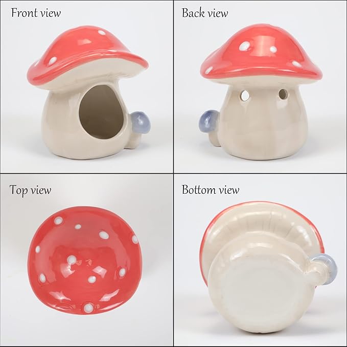 Safe Hamster Bed Mushroom-Shaped Hut with Ceramic for Small Animal All-Season Hideout