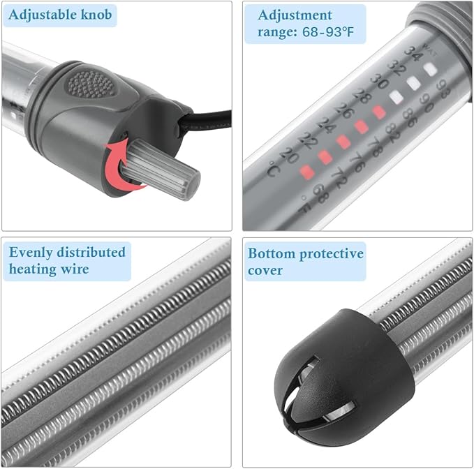 HITOP 25W Adjustable Aquarium Heater, Submersible Fish Tank Heater Thermostat with Suction Cups for 5-10Gal