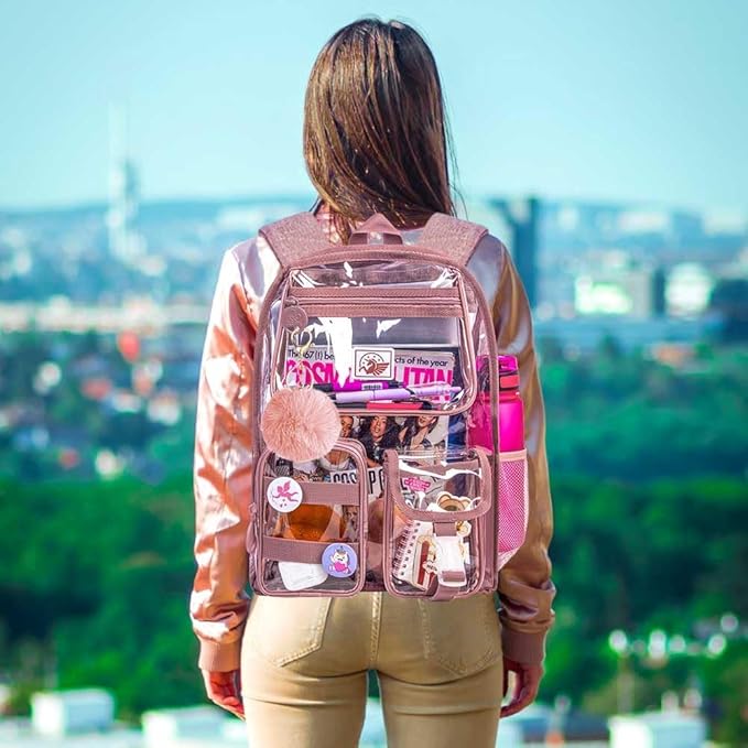 CCJPX 3Pcs Clear Backpack for Girls, School Transparent Bookbag, Heavy Duty See Through Backpacks for Teens Elementary