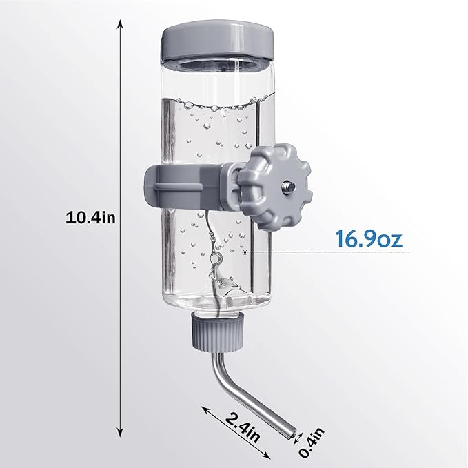 LOS ANDES 16.9oz Small Animal Water Bottle for Cage,Crate, Top Fill Water Dispenser for Guinea Pigs/Bunnies/Ferrets/Squirrel/Hedgehog/Hmaster, BPA Free, Updated Mouth, Gray