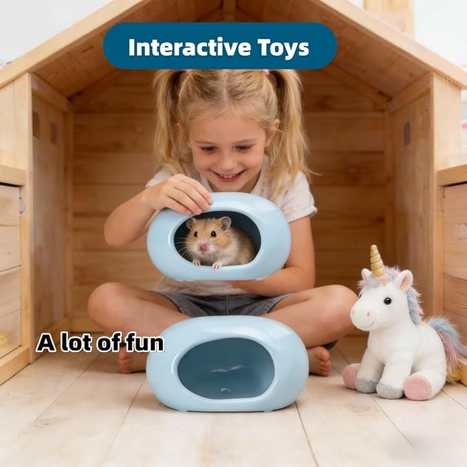 Ceramic Hamster Hideout Large Cool Summer Cute Guinea Pig Bed House for Dwarf Hamsters, Mices, Gerbils and Small Pets (Blue,L)