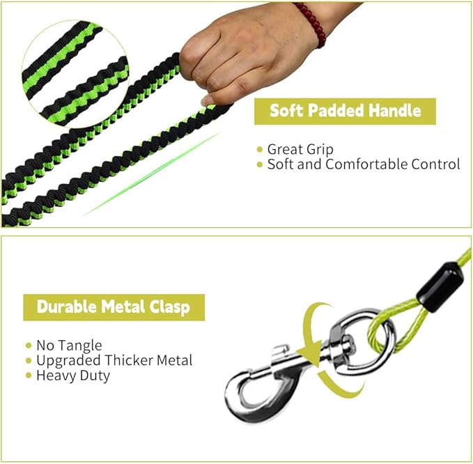 Heavy Duty Dog Leash, Chew Proof Metal Leash for Large Dogs (Up to 250lbs), WireRope Dog Leashes with Soft Silicone Grip (Green, 5 FT)