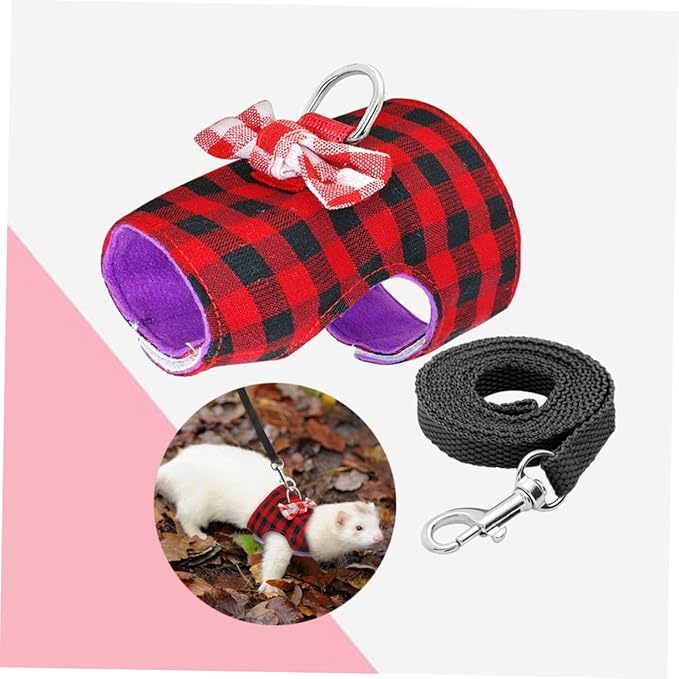 Kisangel Lovely Pet Leash Breathable Mesh Fabric Vest for Small Animals for Hamsters and Guinea Pigs s Red Grids