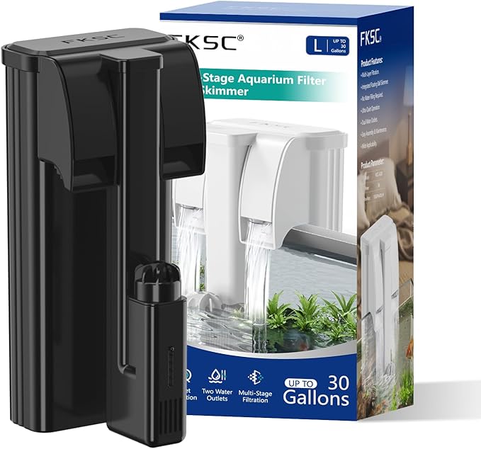 Hang On Back Aquarium Filter Up 30 Gallons Fish Tanks, 5-Stage Multi-Stage Filtration with Surface Skimmer, Ultra Quiet HOB Power Waterfall Filter for Freshwater