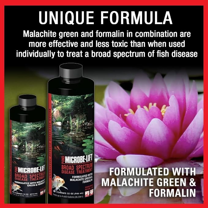 MICROBE-LIFT Broad Spectrum Disease Treatment for Ponds and Outdoor Water Gardens, Safe for Live Koi Fish, Goldfish, Plants, and Decor, 32 Fl Oz