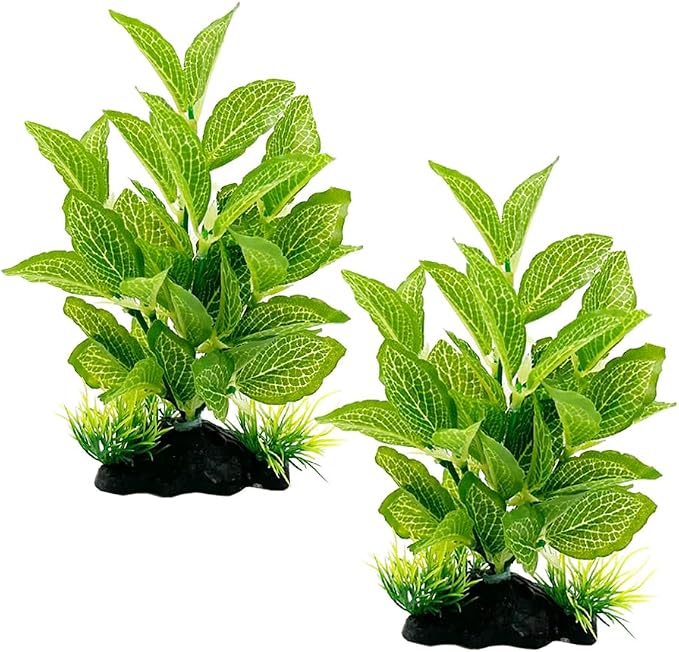 2pcs Set Aquarium Decor Plants Betta Fish Tank Decorations Soft Silk Artificial Plant Goldfish Waterscape Fish Hides Snake Tank/Reptiles Plants (Green-2pcs-Set)