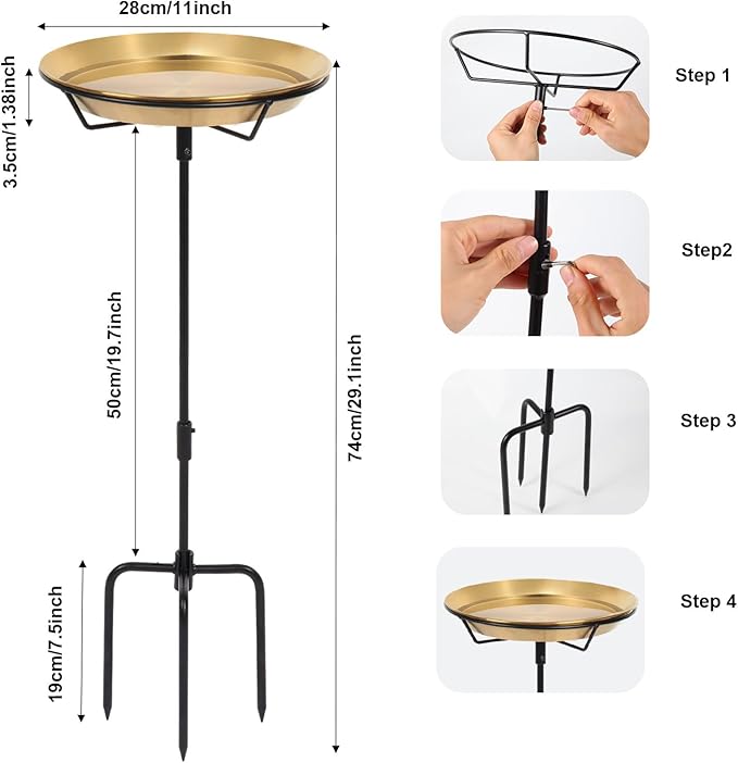 HRAYLTOP Standing Bird Bath Bird Feeder Bowl with 29.1 inch Iron Stand - Detachable Outdoor Decor for Garden Backyard Patio and Deck - Perfect for Attracting Birds