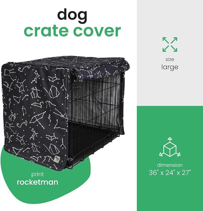 Molly Mutt Rocketman Dog Crate Cover, 100% Cotton Canvas Cover with 2 Roll-Up Panels, Ideal for Dog or Cat Crate, Durable, Washable, and Free of Harmful Chemicals, 36" x 24" x 27"