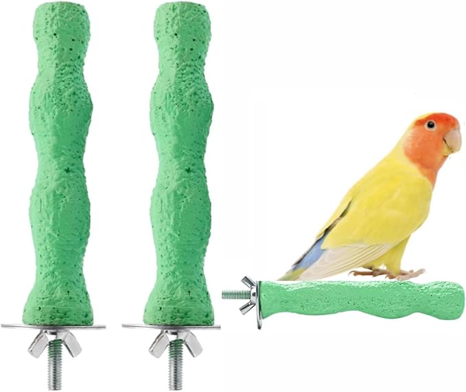 Parrot Perch Stand, Bird Beak Grinding Stone, Anti-Slip Parakeet Nail Trimming Stick Resin Beak Grinder Stone Perches Washable Claw Trimmer Stand for Parrot Cage Accessories (Green, Large)
