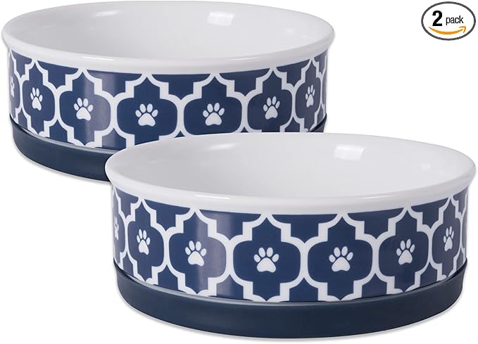 Bone Dry Lattice Collection Pet Bowl & Canister, Medium Set, 6x2 inches, Nautical Blue, 2 Piece