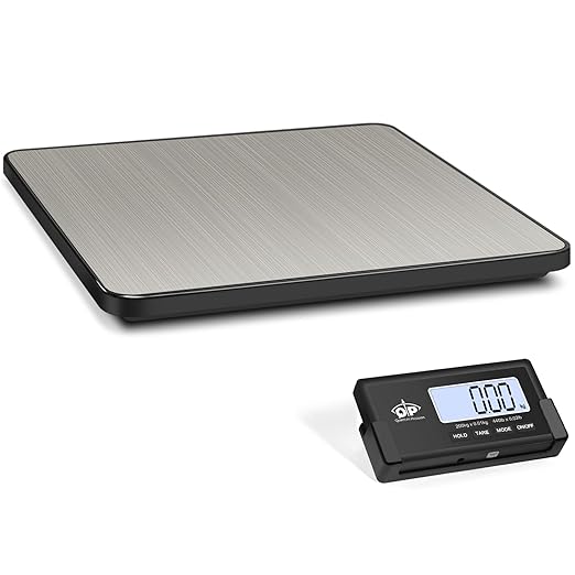 QP Shipping Scale, 440 lb/0.35 oz High Accuracy Digital Postal Scale, Postage Scale, Wireless LCD Display, Hold/Tare Function, Lightweight Scale for Packages/Luggage/Pet, Battery & AC Adapter Included