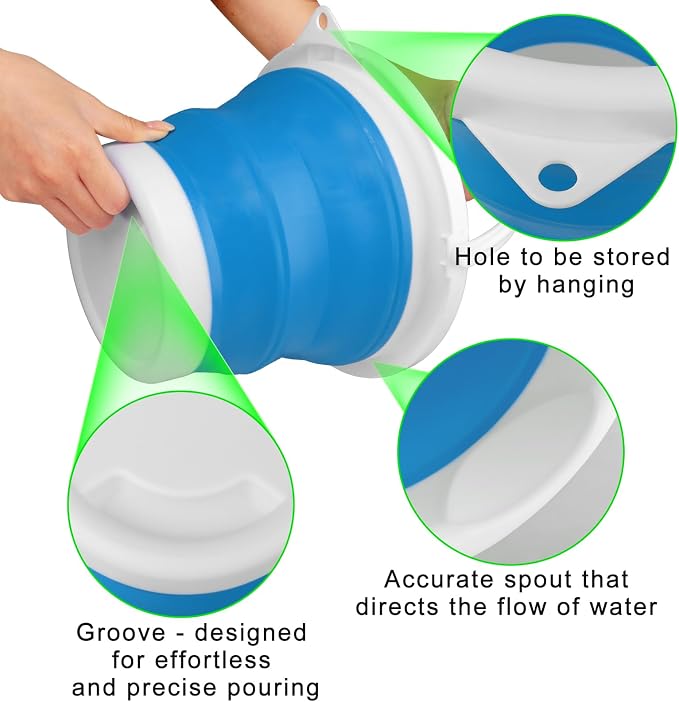 Collapsible Mop Bucket and Ice Bucket-5L(1.3 Gallon) Household Cleaning Silicone Dust Mops Bucket, Portable Bathroom Cleaning Supplies Bucket for Cleaning Caddy Spin Mops for Floor Blue