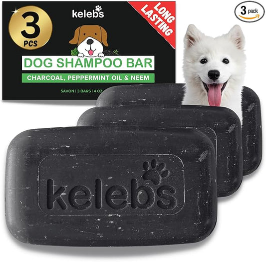 KELEBS Whitening Dog Shampoo Bar with Charcoal | White Dog Shampoo with Natural Ingredients for Sensitive Skin | 3 Bars