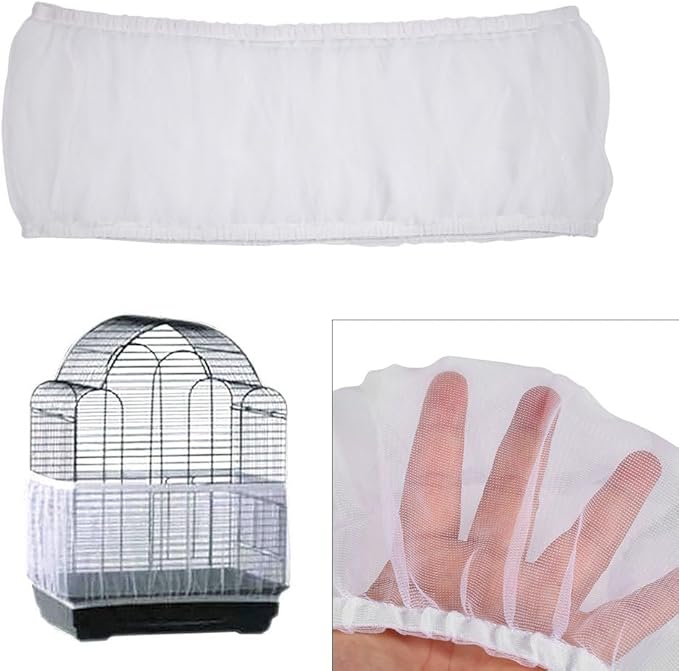 4 Colors Ventilated Nylon Bird Cage Cover Shell Seed Catcher Pet Products Large Size Bird Cage Seed Catcher Seeds Guard Parrot Nylon Mesh Net Cover Stretchy Shell Skirt Traps Cage Basket Soft White