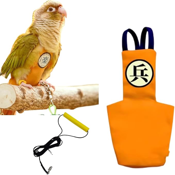 MANON ROSA Bird Diapers Leash Set Washable Reusable Handmade Flight Suit Waterproof Inner Layer - Protective Parrot Nappy Clothes Parakeets Macaws Budgies Canaries (Orange2,Cockatiel)