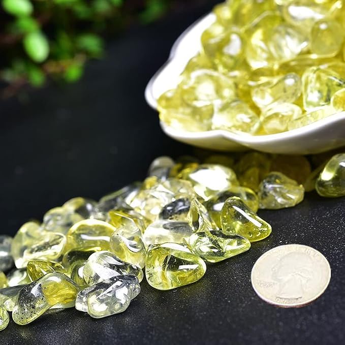 Erliway Natural Citrine Tumbled Chips Crushed Crystal Stone, 7-9mm | Polished Healing Crystal Chips Healing Reiki Crystal Jewelry Making Home Decoration, Aquarium, Vase Fillers, Plants Décor