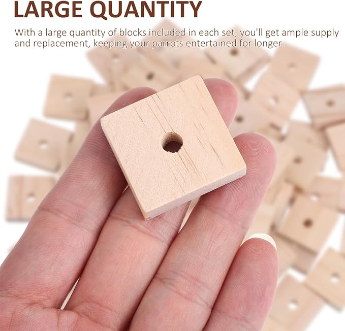 Yardwe Parrot Chewing Blocks 100Pcs Wooden Bird Cage Toys with Hanging Holes for Beak Trimming and Mental Stimulation Suitable for Parakeets Cockatoos Macaws