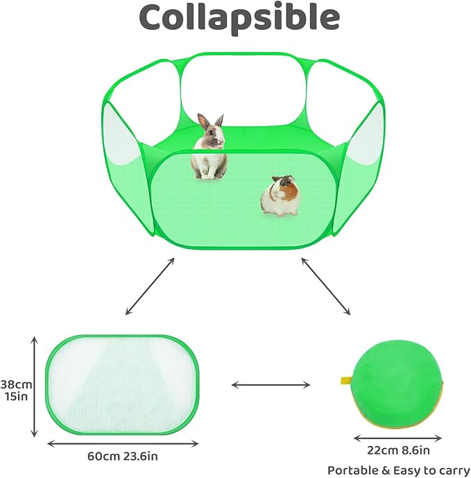 Amakunft Small Animal Playpen, Pop-Up Portable Play Yard for Guinea Pigs, Rabbits, Hamsters, Hedgehogs, Foldable Exercise Fence with Breathable Mesh for Indoor Outdoor Use