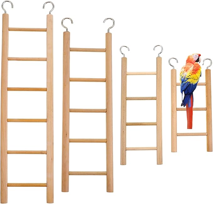 4 Pcs Wooden Bird Ladder, Bird Ladder for Cage, Birds Toys for Parakeets Parrots Cockatoo Lovebirds Birdie, Wooden Ladders Basics Climbing Supplies(3&4&5&6 Step)
