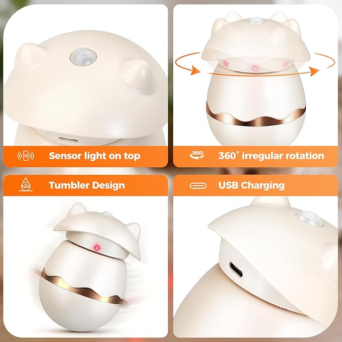 Automatic Laser Collar Cat Toy - Upgraded Tumbler Cat Laser Pointer Toy, Sensor Light On Top, 360° Irregular Rotation, USB C Charge & Works 2H, 3 Modes Interactive Cat Toy, Gifts for Ailurophile
