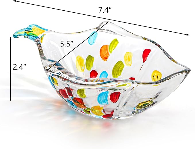 3 Pack Hand Painted Colorful Glass Crystal Bowl, 12 OZ Cute Fish Shaped Bowl, Decorative Serving Dish for Salad, Fruit, Snack, Dessert, Candy, Nuts