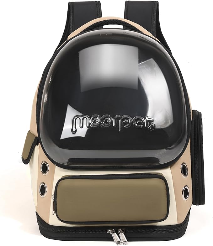 Cat Bubble Backpack Carrier, TSA Airline Approved Pet Travel Bag for Small Medium Dogs, Clear Hiking Camping Backpack for Cats, Kitten and Puppy up to 18 lbs, Khaki Bubble