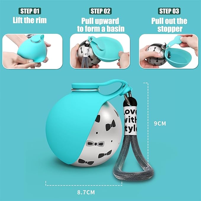 Gulpup the 2-in-1 Dog Water Bottle & Bowl, Portable Dog Water Bottle & Bowl, Leak-Proof, Compact & Foldable Pet Water Bottle with Silicone Bowl, 10oz for Walking & Travel - Stainless Steel (Pink)