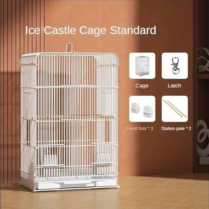 23.6-Inch Household Bird Cage with Top Handle, Small Metal Bird Cage with Removable Slide-Out Tray, Lightweight Travel Bird Cage for Indoor Outdoor Home Bird Feeding