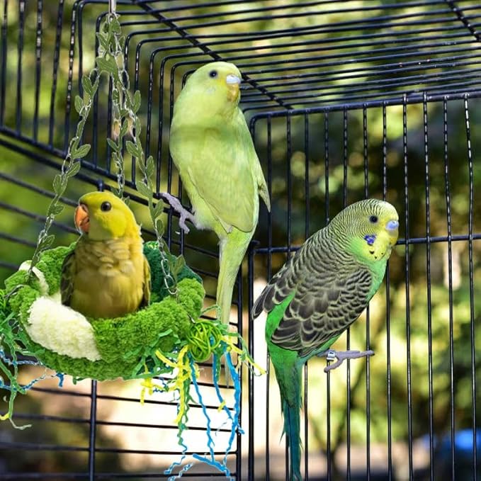 Bird Nest for Cage Bird Breeding Bed Cockatiel Snuggle Nest Parakeet Swing Bed Bird Hanging Hammock Parrot Sleeping Hut for Conure, Budgie, Lovebird, Finch, Small Pets-Green, Large Size