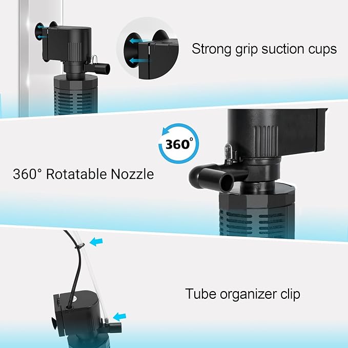 400GPH 4-in-1 Aquarium Filter 30~100 Gallon Quiet Fish Tank Filters | Submersible Turtle Tank Filter with 18W Powerful Pump, Bio-Sponge Filtration, Aeration, Water Cycle, Easy Setup & Cleaning