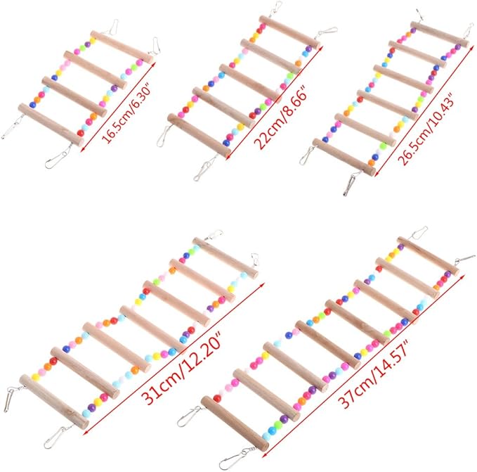 Pet Ladder Bird for Parrots African Greys Parakeets Conures Hamster Crawling Bridge Wooden Cage Perch Swing Toy