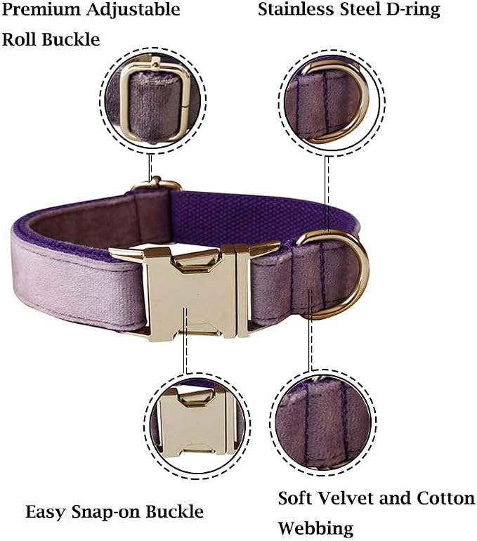 Velvet Dog Collar and Leash Set with Quick Release Metal Buckle | Bright & Stylish Leash and Collar Set, Soft Heavy Duty Pet Collars Adjustable for Samll Medium Large Dogs or Cats