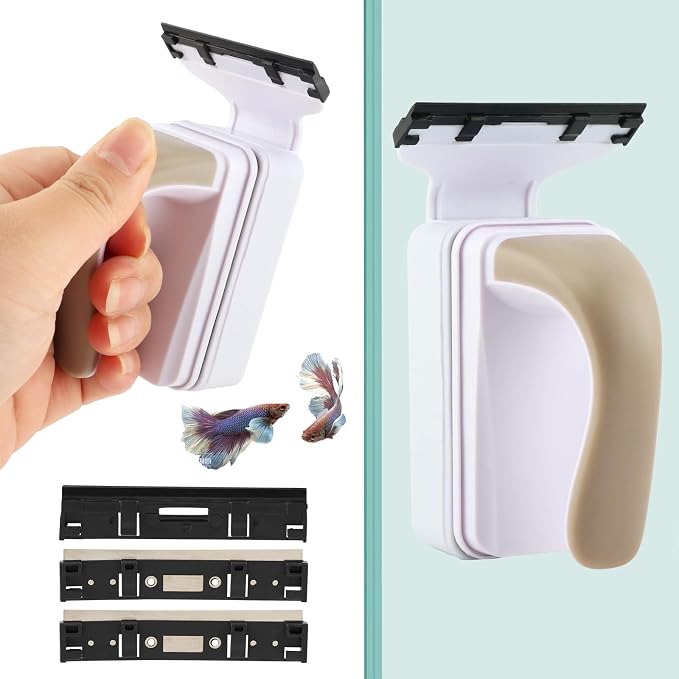 Aquarium Strong Magnetic Glass Cleaner Brush, Fish Tank Glass Scrubber Algae Scraper Comfortable Grip Handle with 2 Detachable Scrapers Mag Float Scrubber for 0.2 Inch Tanks(S)
