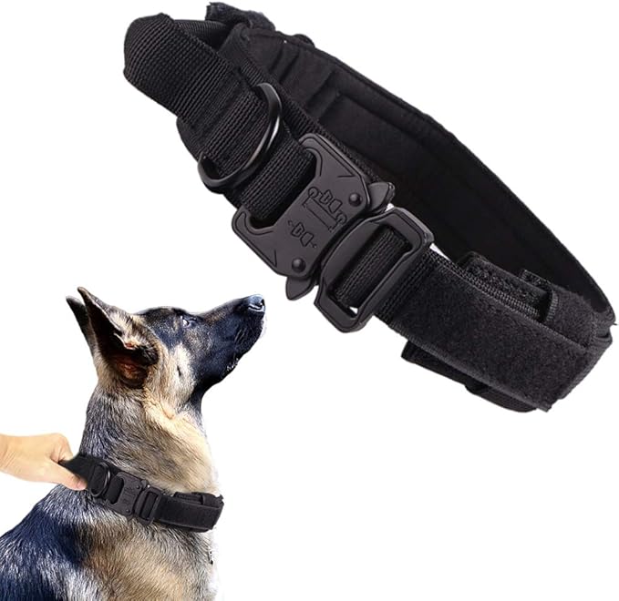 Xqpetlihai Tactical Dog Collar Adjustable Military Nylon Dog Collar with Control Handle and Heavy Duty Metal Buckle for Medium and Large Dogs (Black,XL)