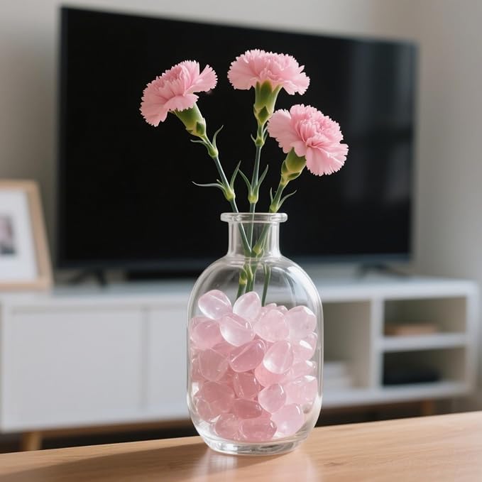 0.96LB Rose Quartz Aquarium Gravel Natural Crystal Crushed Vase Filler Fish Tank Decorative Succulent Rocks Bulk Tumbled Polished Irregular Shaped
