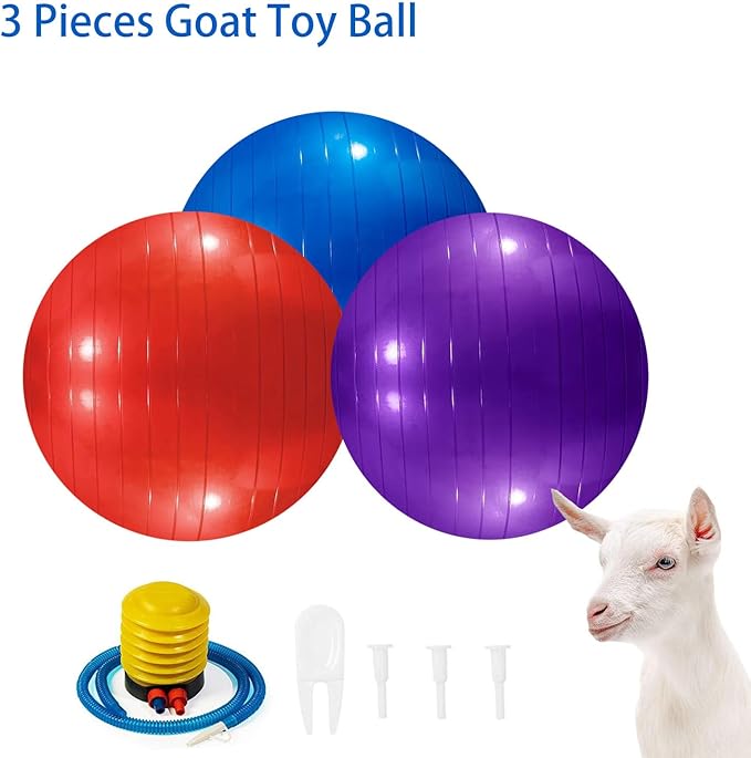 3 Pieces Pet Goat Ball Lamb Toy Horse Ball Dog Training Exercise Ball Toy with Inflator Pump for Pet Dogs Goats Horses to Play in Outdoor Entertainment (Red, Blue, Purple)