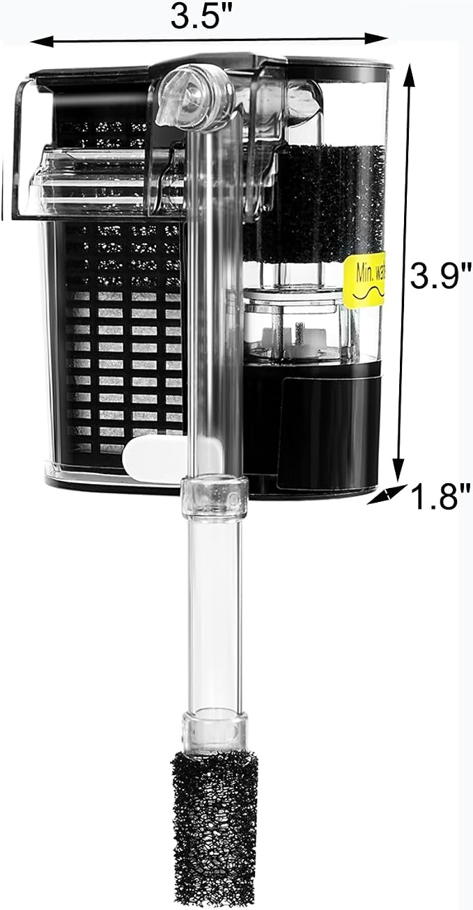 AQUANEAT Aquarium Hang on HOB Power Filter 5 Gallon Rimless Small Fish Tank Filter 90GPH (up to 5Gal)