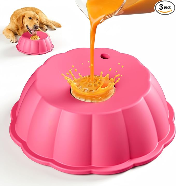 Slow Feeder Dog Bowls for Liquid Treat, Entertained Ball Dog Lick Bowl, Non-Slip Bone Broth Dog Licking Toys, 4/5 Cup Yogurt Dog Slow Feeder Bowl for Dietary Supplement/Post-op Nutrition (Pink)