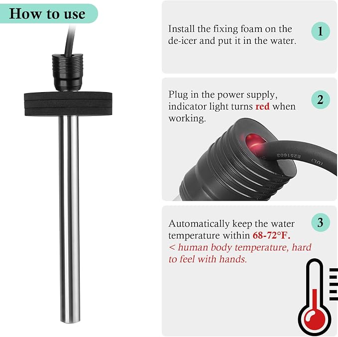 HITOP Outdoor Pond Heater - 150W 300W 600W Aquarium Heater for Small Ponds, Pond De-icer with 16.4Ft Long Cable Wire and Floatable Foam