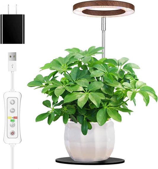 72 LEDs Plant Grow Light for Indoor Plant,Walnut Wood Grain Aluminum LED Grow Light with Black Base, Height Adjustable,6.3" Aluminum Housing,Automatic Timer with 8/12/16 Hours,1 Pack