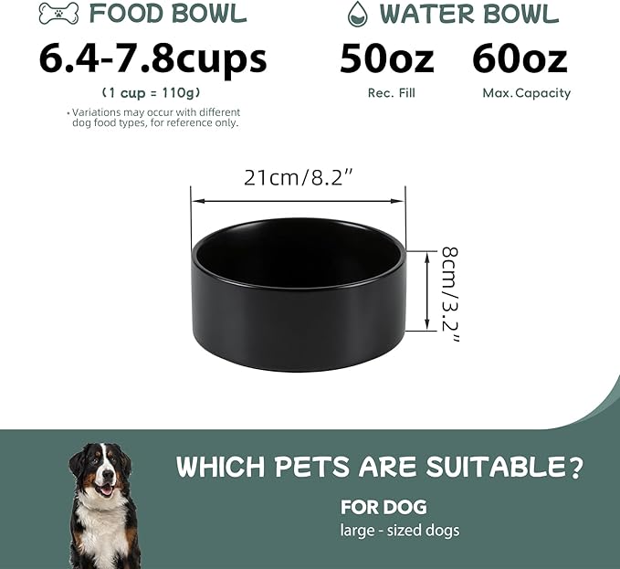 Havniva 8.3” Dog Bowl Ceramic Dog Food and Water Bowl, Durable Dog Water Bowl with Non-Slip Rubber Base Large Capacity Feeding Dishes for Large Dogs