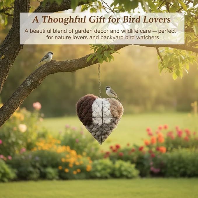 Handmade Alpaca Fiber Bird Nesting Heart, Birds Nests Material Holder, Winter Tree Shelter for Wild Bird