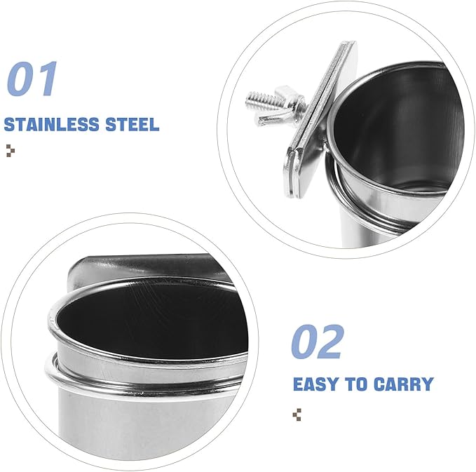 Yardwe 2pcs Stainless Steel Bird Food Bowl Clamp Holders with Hanging Feeders for Parrot Cage, Small 4.4cm 5.5cm Feeding Dish Cups Suitable for Cockatiel Budgie Parakeet