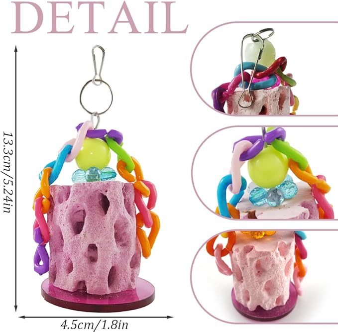 Parrot Bird Chewing Toy,2Pcs Parrot Teething Stone Toy,Parrot Beak Grinding Calcium Stone,Bird Cage Accessories for Parrot Rabbit Bunny Hamster, Chinchilla (B)