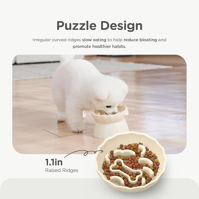 Slow Feeder Dog Bowls Made of Premium Food-Grade Silicone, Anti-Choking & Slow Eating for Improved Digestion, Non-Slip, Soft & Durable, Quiet Dog Bowl, Cute, Dishwasher Safe (Ivory, Doggy)