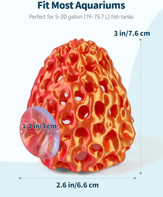 Uniclife Shrimp Cave, Shrimp Hides for Aquarium, Realistic Plastic Aquarium Coral Rock Decorations with Suction Cup, Betta Hideout Tank Accessories for Fish Tank Decor, Red-to-Yellow Gradient