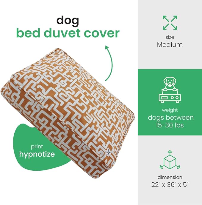 Molly Mutt Hypnotize Dog Bed Duvet Cover, GOTS-Certified 100% Organic Cotton Canvas Cover for Dog, Puppy, or Cat Bed, Durable, Washable, and Free of Harmful Chemicals, Medium/Large, 27"x36"x5"