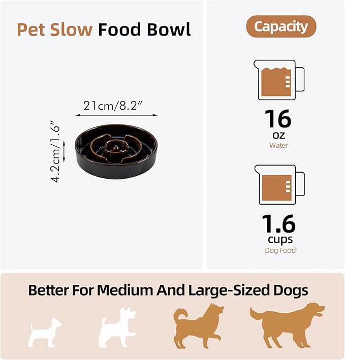 Havniva Slow Feeder Dog Bowls, 1.6 Cups Ceramic Dog Food Bowls 8.2 inch Slow Feeder for Medium Dogs Puzzle Bowls for Fast Eater, Pet Slow Feeding Dish Anti-Choking