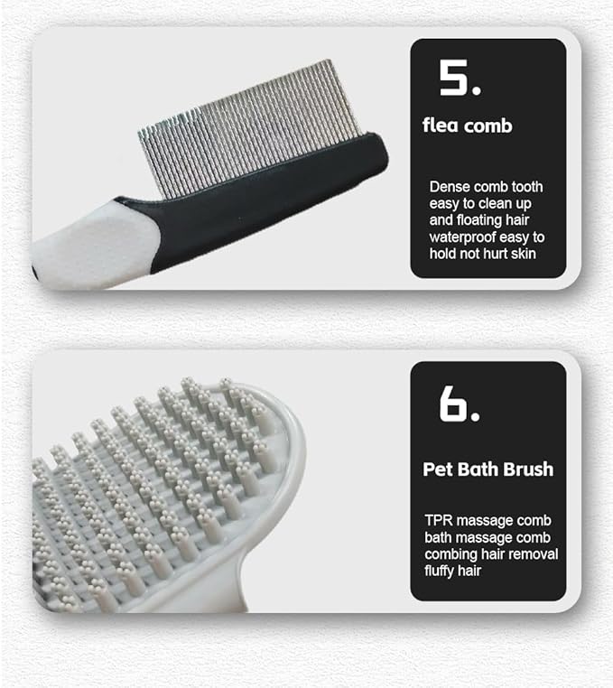Dog Grooming Kit for Dogs at Home, 6-in-1 Pet Grooming Kit with Slicker Brush, Dematting Tool, Stainless Steel Comb, Nail Clipper for Dogs, Nail File & Bath Massage Glove