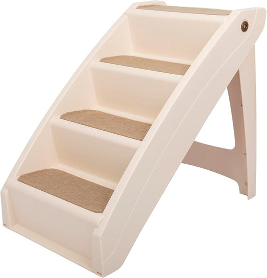 PetSafe CozyUp Folding Dog Stairs - Pet Stairs for Indoor/Outdoor at Home or Travel - Dog Steps for High Beds, Sofa with Siderails, Non-Slip Pads - Durable, Support up to 200 lbs - Extra Large, Tan